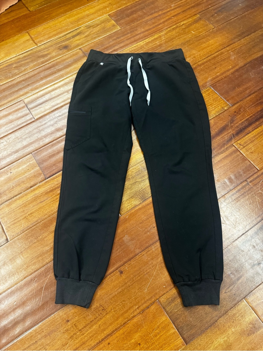 Figs Black Jogger Scrub Pants with White Drawstring